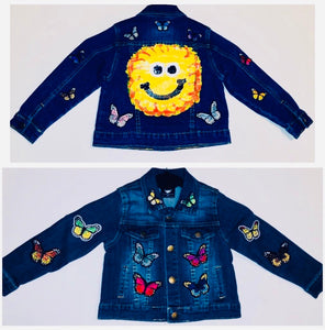 Unique Original One of a Kind Hand Painted and Appliquéd BRIGHTER THAN SUNSHINE Children's Denim Jacket - HYLAN SHOOB