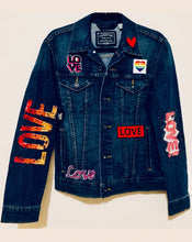 Load image into Gallery viewer, Unique Original One of a Kind Hand Appliquéd and Embellished LOVE IS LOVE Denim Jacket - HYLAN SHOOB
