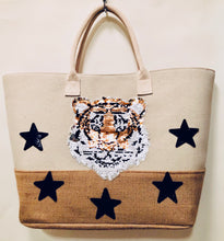 Load image into Gallery viewer, Unique Original One of a Kind Hand Appliquéd Canvas and Burlap Tote Bag - HYLAN SHOOB
