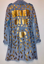 Load image into Gallery viewer, Unique Original One of a Kind Hand Painted NEVER GIVE UP Suede Trench Coat - HYLAN SHOOB
