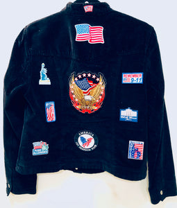 Unique Original One of a Kind Hand Appliquéd AMERICA Corduroy Jacket - HYLAN SHOOB