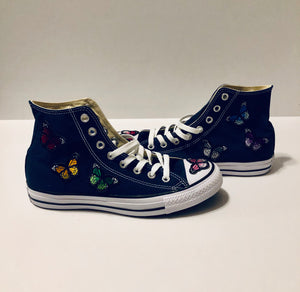 Unique Original One of a Kind Hand Appliquéd TRANSFORM AND FLY High Top Sneakers