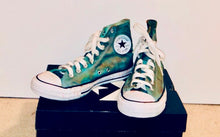 Load image into Gallery viewer, Unique Original One of a Kind Hand Dyed SEA GREEN High Top Upcycled Sneakers
