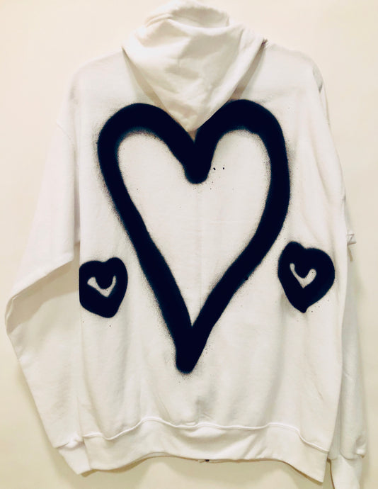 Unique Original One of a Kind Hand Painted Graffiti HEARTS Hoodie Zip-Front Sweatshirt (on Back) - HYLAN SHOOB