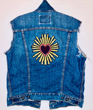 Load image into Gallery viewer, Unique Original One of a Kind Hand Painted and Appliquéd, Deconstructed and Distressed LOVE SHINES Denim Vest - HYLAN SHOOB
