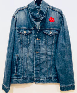 Unique Original One of a Kind Hand Painted and Appliquéd SMILE Denim Jacket - HYLAN SHOOB