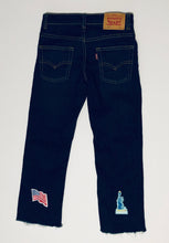 Load image into Gallery viewer, Unique Original One of a Kind Hand Appliquéd Raw Edge USA Children&#39;s Denim Jeans - HYLAN SHOOB
