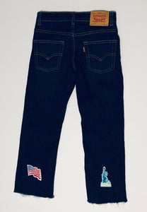 Unique Original One of a Kind Hand Appliquéd Raw Edge USA Children's Denim Jeans - HYLAN SHOOB