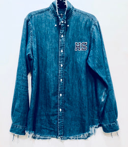 Unique Original One of a Kind Hand Appliquéd Monogram HS Denim Shirt - HYLAN SHOOB