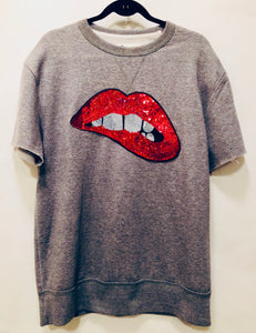 Unique Original One of a Kind Hand Appliquéd and Distressed Raw Edge THE LIPS Sweatshirt - HYLAN SHOOB