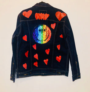 Unique Original One of a Kind Hand Painted and Appliquéd LOVE Denim Jacket