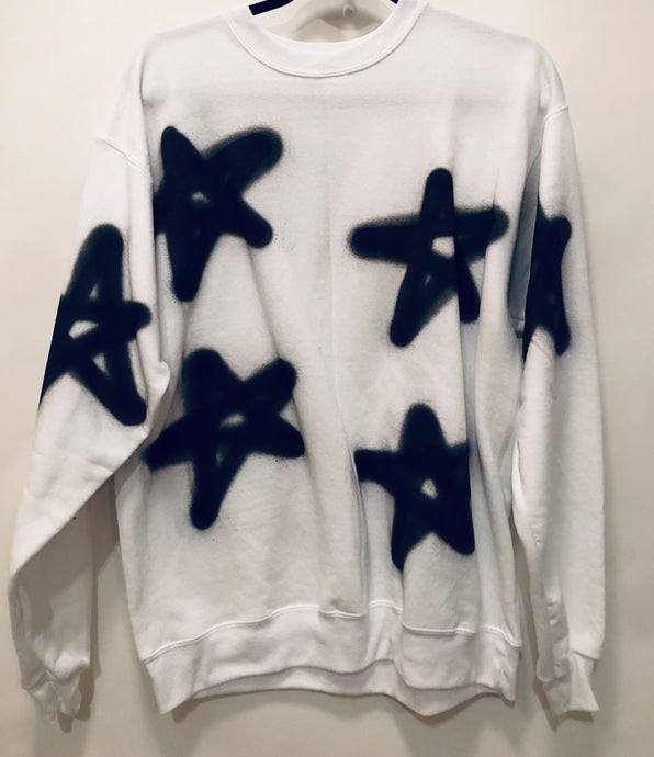 Unique Original One of a Kind Hand Painted Graffiti STAR BRIGHT Sweatshirt - HYLAN SHOOB