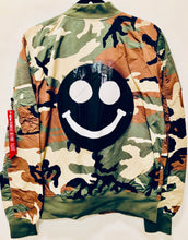 Load image into Gallery viewer, Unique Original One of a Kind Hand Painted and Appliquéd JUST SMILE Camo Jacket - HYLAN SHOOB
