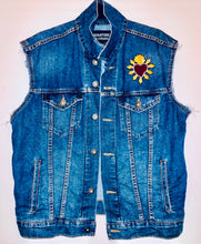 Load image into Gallery viewer, Unique Original One of a Kind Hand Painted and Appliquéd, Deconstructed and Distressed LOVE SHINES Denim Vest - HYLAN SHOOB
