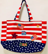 Load image into Gallery viewer, Unique Original One of a Kind Hand Appliquéd THE STARS AND STRIPES Tote Bag - HYLAN SHOOB
