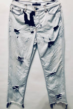 Load image into Gallery viewer, Unique Original One of a Kind Hand Dyed Distressed Raw Edge EMPOWER Jeans - HYLAN SHOOB
