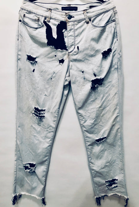 Unique Original One of a Kind Hand Dyed Distressed Raw Edge EMPOWER Jeans - HYLAN SHOOB