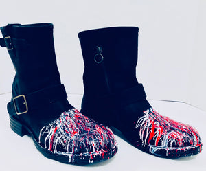 Unique Original One of a Kind Hand Painted THE RED WHITE AND BLUE Leather Boots - HYLAN SHOOB