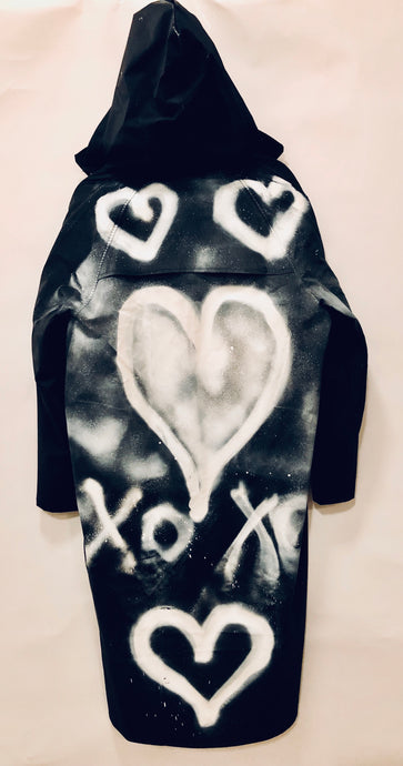 Unique Original One of a Kind Hand Painted LOVE XO Raincoat - HYLAN SHOOB