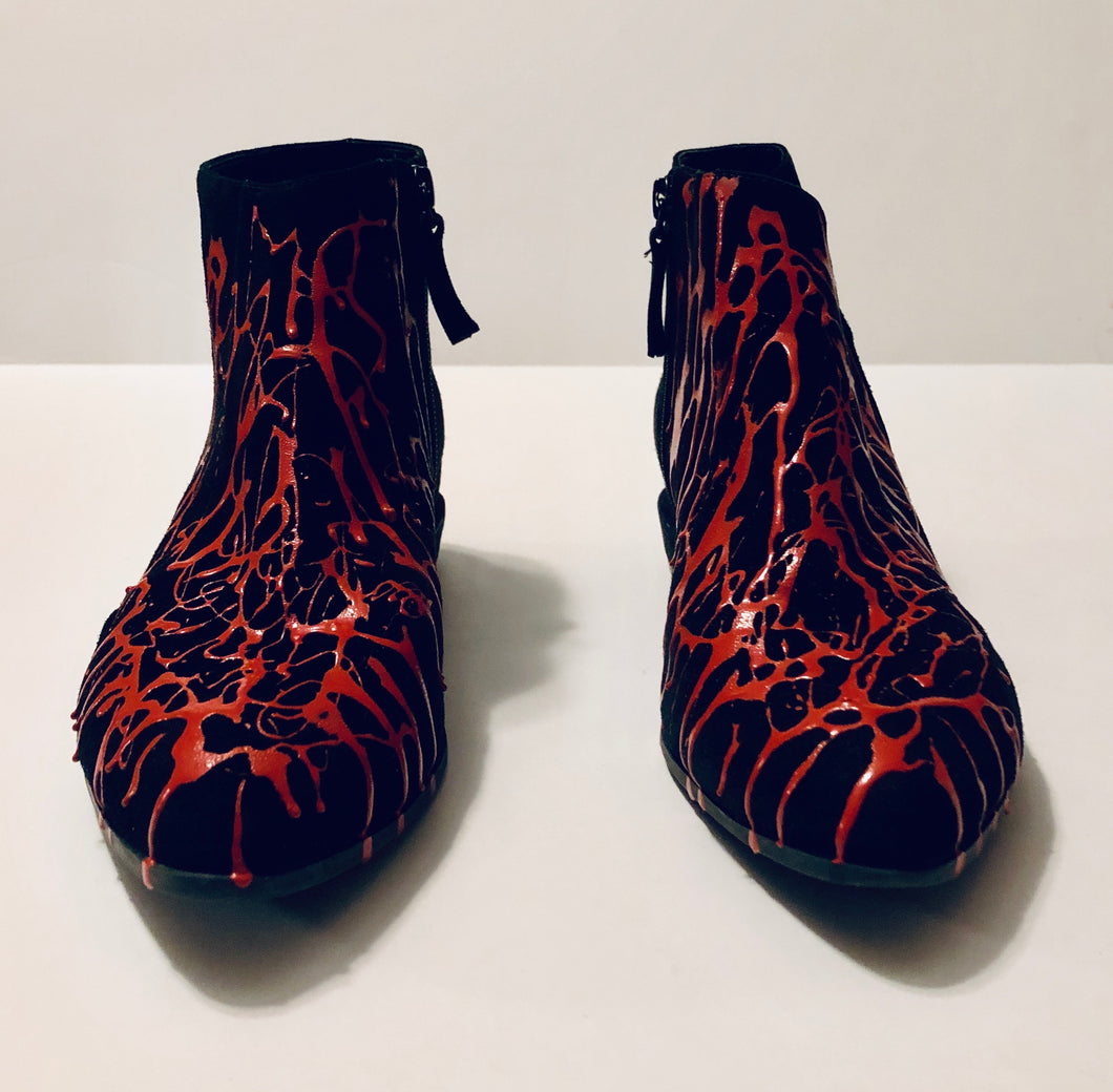 Unique Original One of a Kind Hand Painted FIRE Vintage Suede Ankle Boots