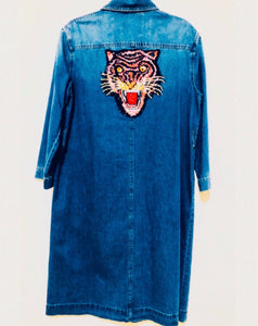 Unique Original One of a Kind Hand Appliquéd TIGERS TIGERS TIGERS Denim Coat - HYLAN SHOOB