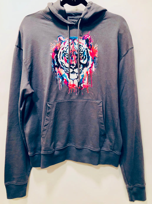 Unique Original One of a Kind Hand Appliquéd RAINBOW TIGER Hoodie Sweatshirt - HYLAN SHOOB