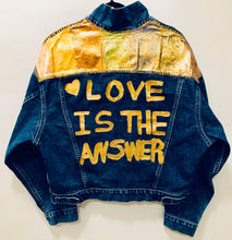 Load image into Gallery viewer, Unique Original One of a Kind Hand Painted LOVE IS THE ANSWER Vintage Denim Jacket - HYLAN SHOOB
