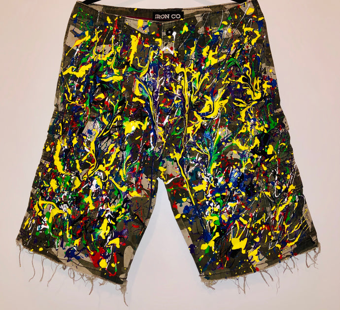 Unique Original One of a Kind Hand Painted and Distressed Raw Edge LIFE Shorts - HYLAN SHOOB