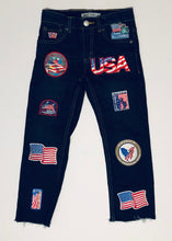 Load image into Gallery viewer, Unique Original One of a Kind Hand Appliquéd Raw Edge USA Children&#39;s Denim Jeans - HYLAN SHOOB
