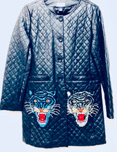 Load image into Gallery viewer, Unique Original One of a Kind Hand Appliquéd THE TIGERS Quilted Leather Trench Coat - HYLAN SHOOB
