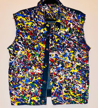 Load image into Gallery viewer, Unique Original One of a Kind Hand Painted, Deconstructed and Distressed COLORS OF LOVE Denim Vest - HYLAN SHOOB
