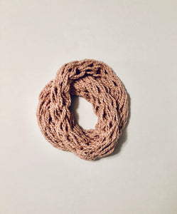 Unique Original One of a Kind Hand Knitted Light PINK ROSE 100% Cotton Infinity Scarf