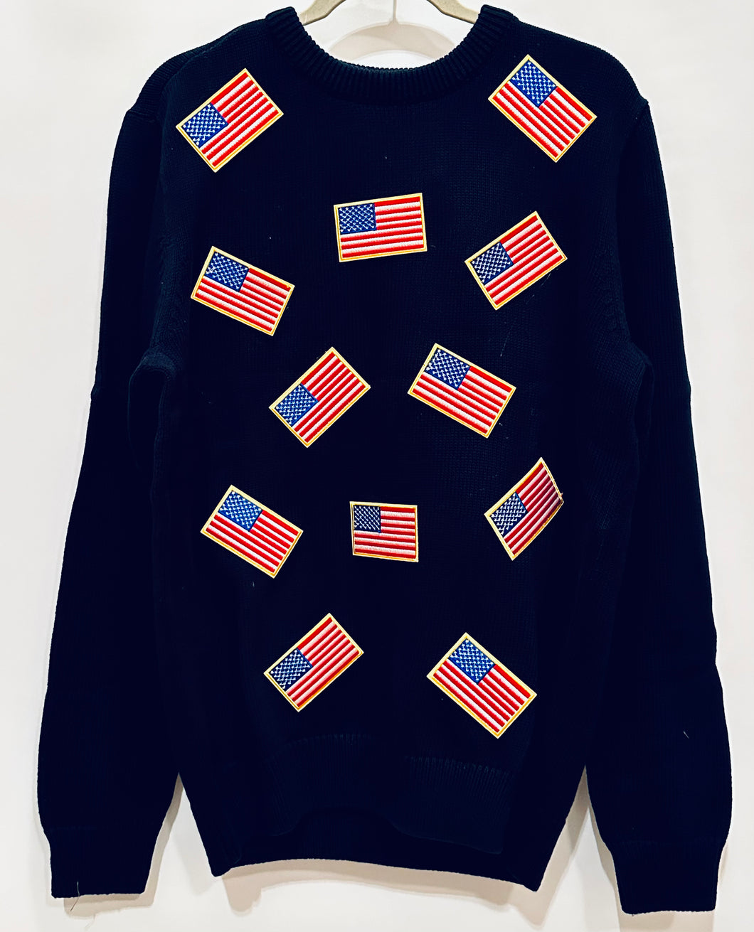 Unique Original One of a Kind Hand Appliquéd Black American Flag 🇺🇸 Sweater